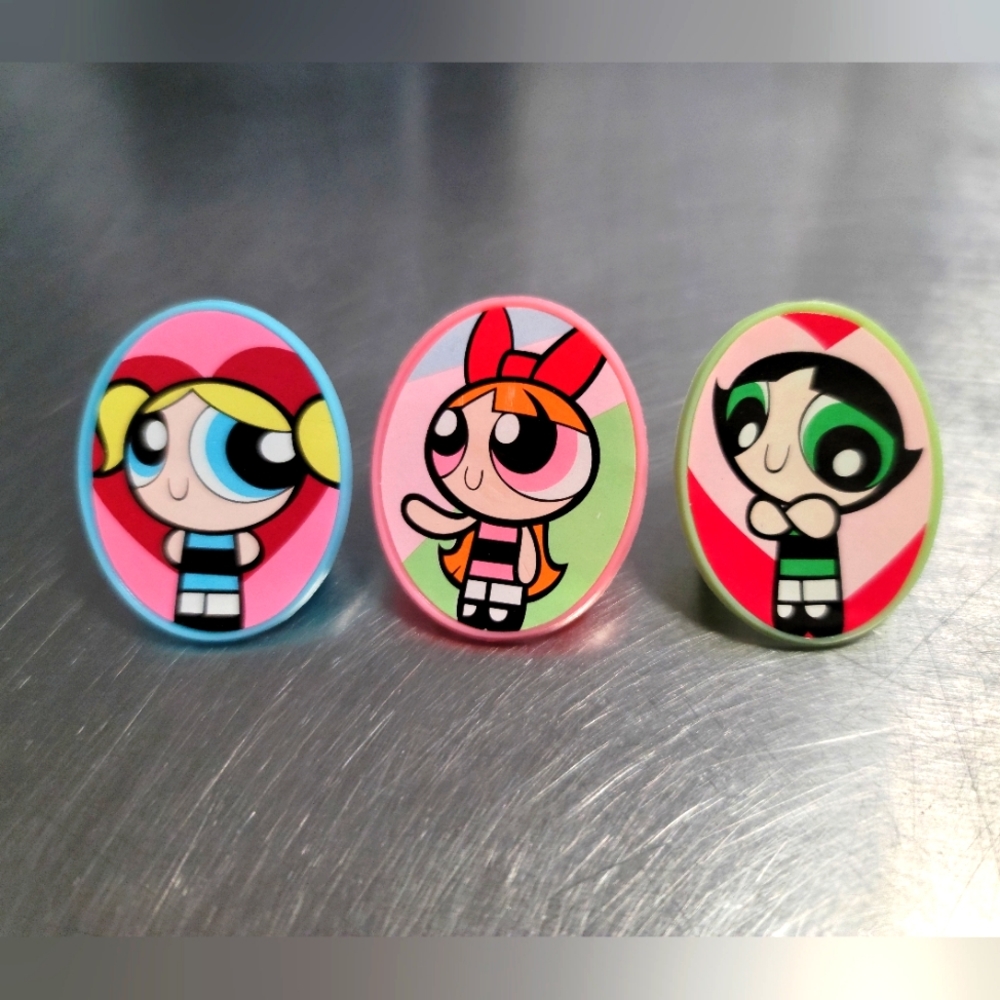 1999 Powerpuff Girls Plastic Rings Party Favors Cartoon Network - One Of Each